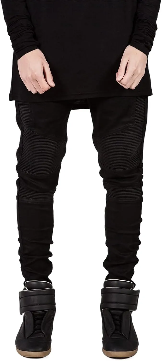 Men's Biker Straight Fit Jeans Men's Black Moto Skinny Jeans Plus Size
