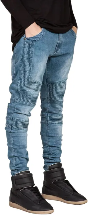 Men's Biker Straight Fit Jeans Men's Black Moto Skinny Jeans Plus Size