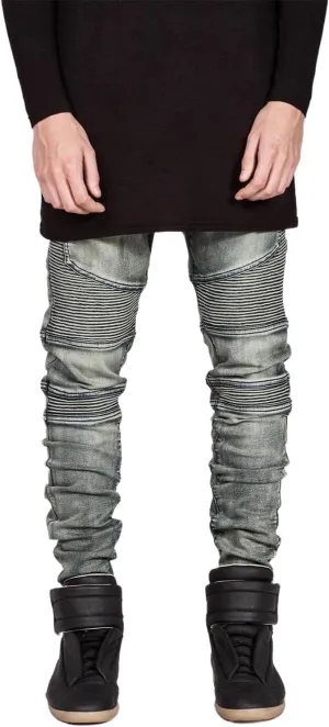 Men's Biker Straight Fit Jeans Men's Black Moto Skinny Jeans Plus Size