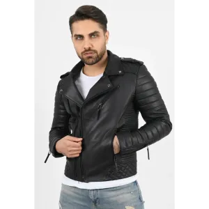 Men`s Black Biker Leather Jacket