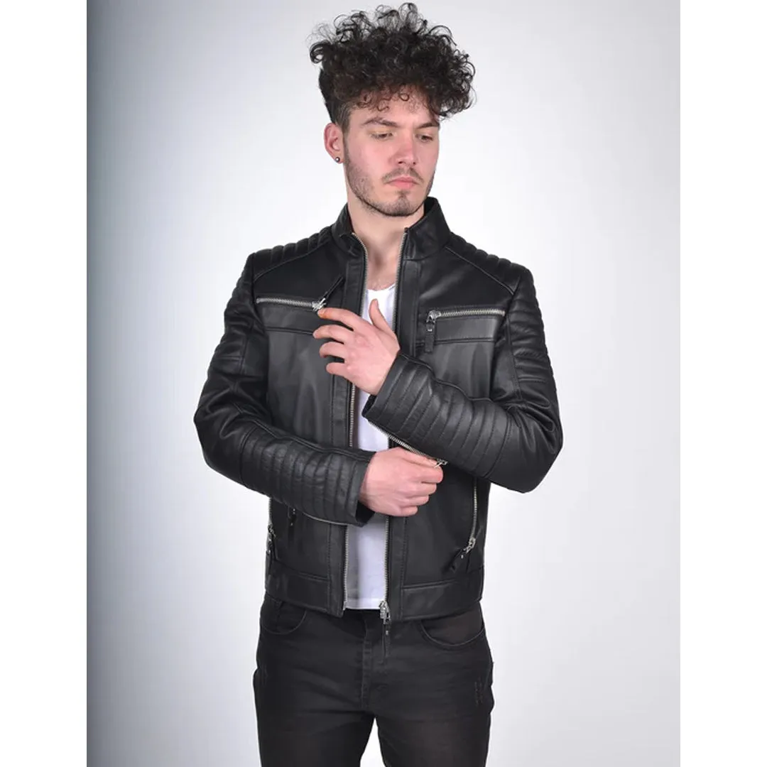 Men`s Black Quilted Leather Jacket