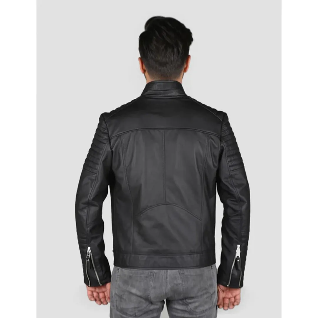 Men`s Black Quilted Leather Jacket