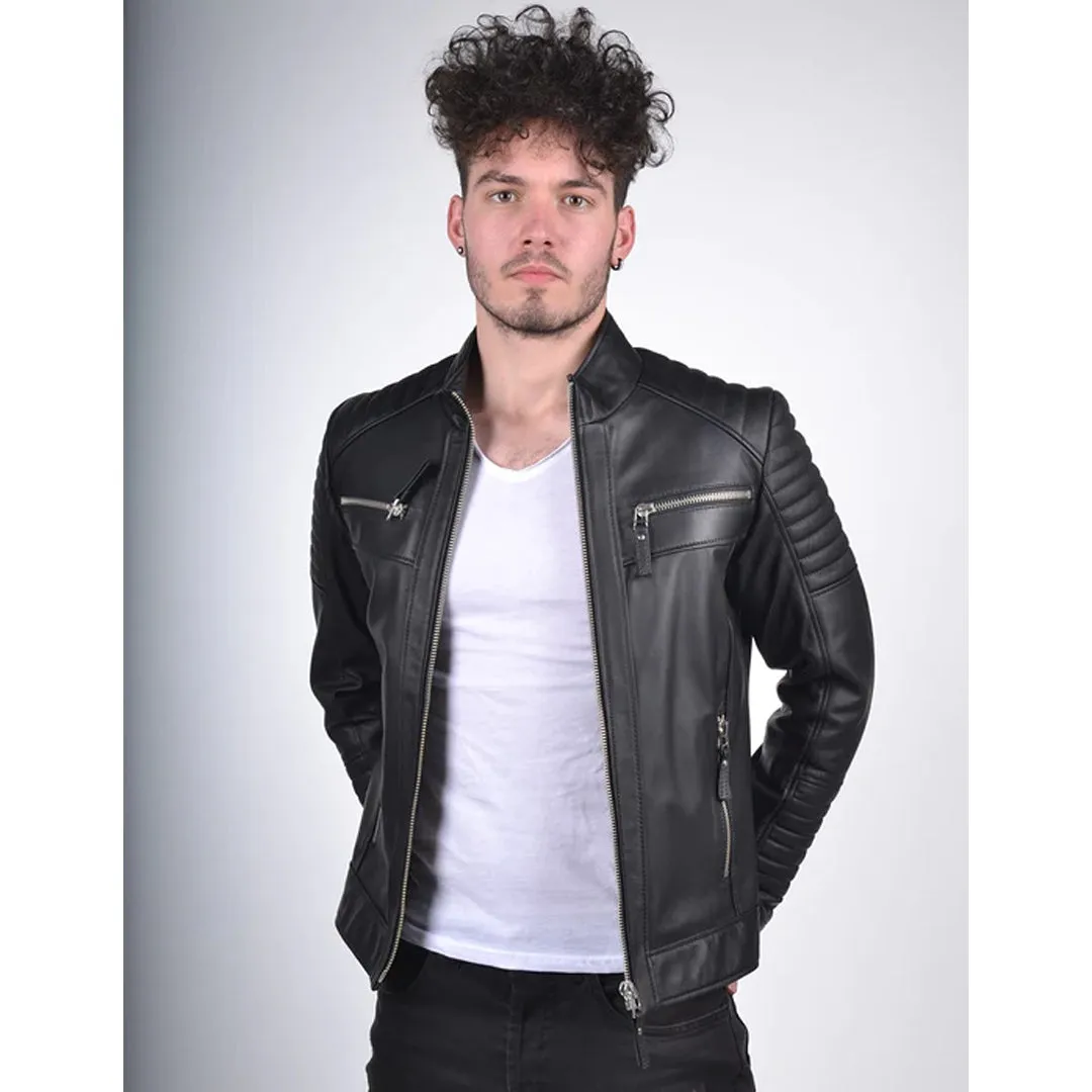 Men`s Black Quilted Leather Jacket