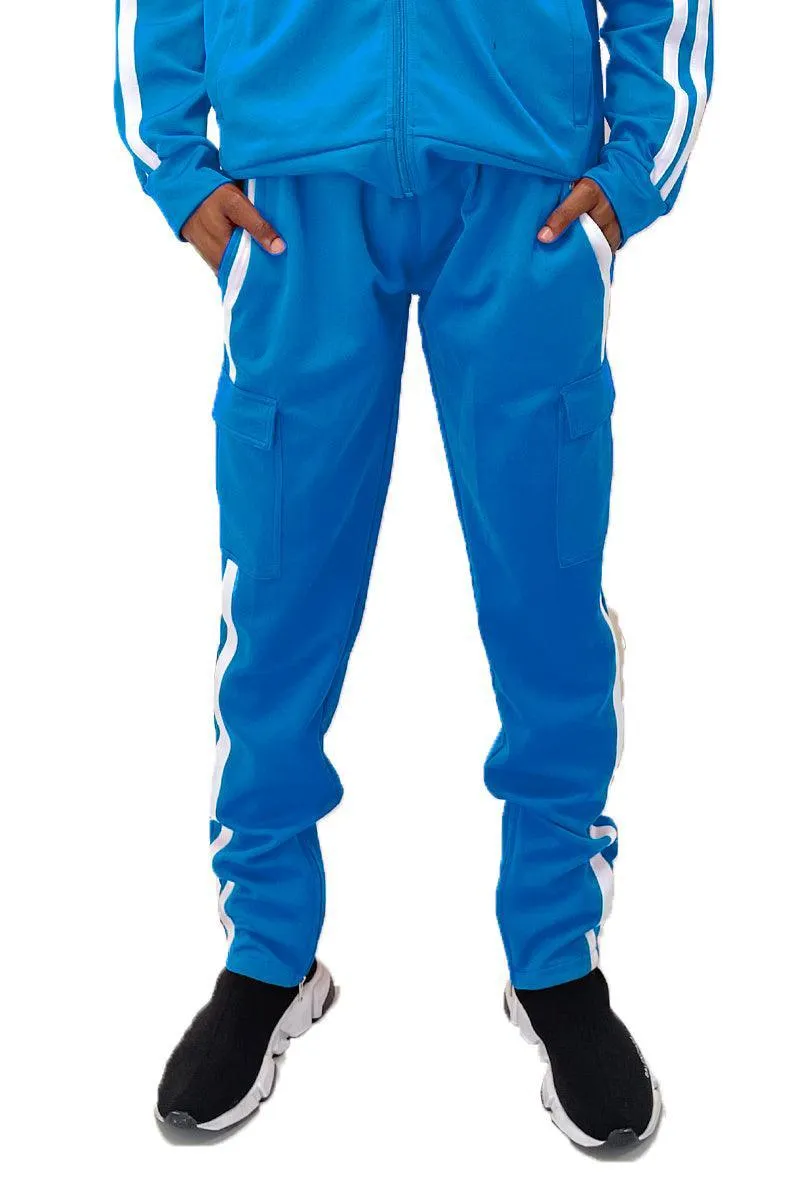 Mens Black Two Stripe Cargo Pocket Joggers Pants