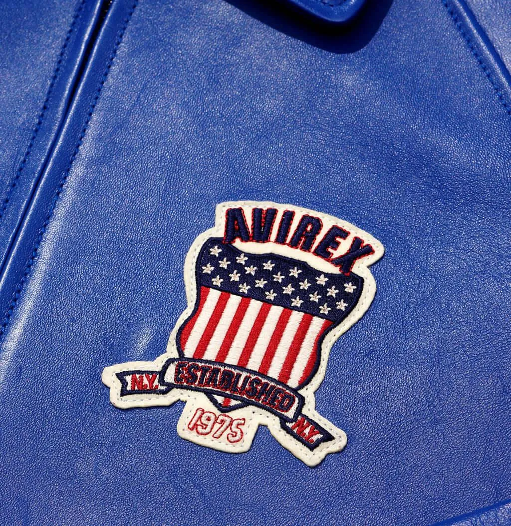 Mens Blue Avirex Icon Leather Bomber Jacket