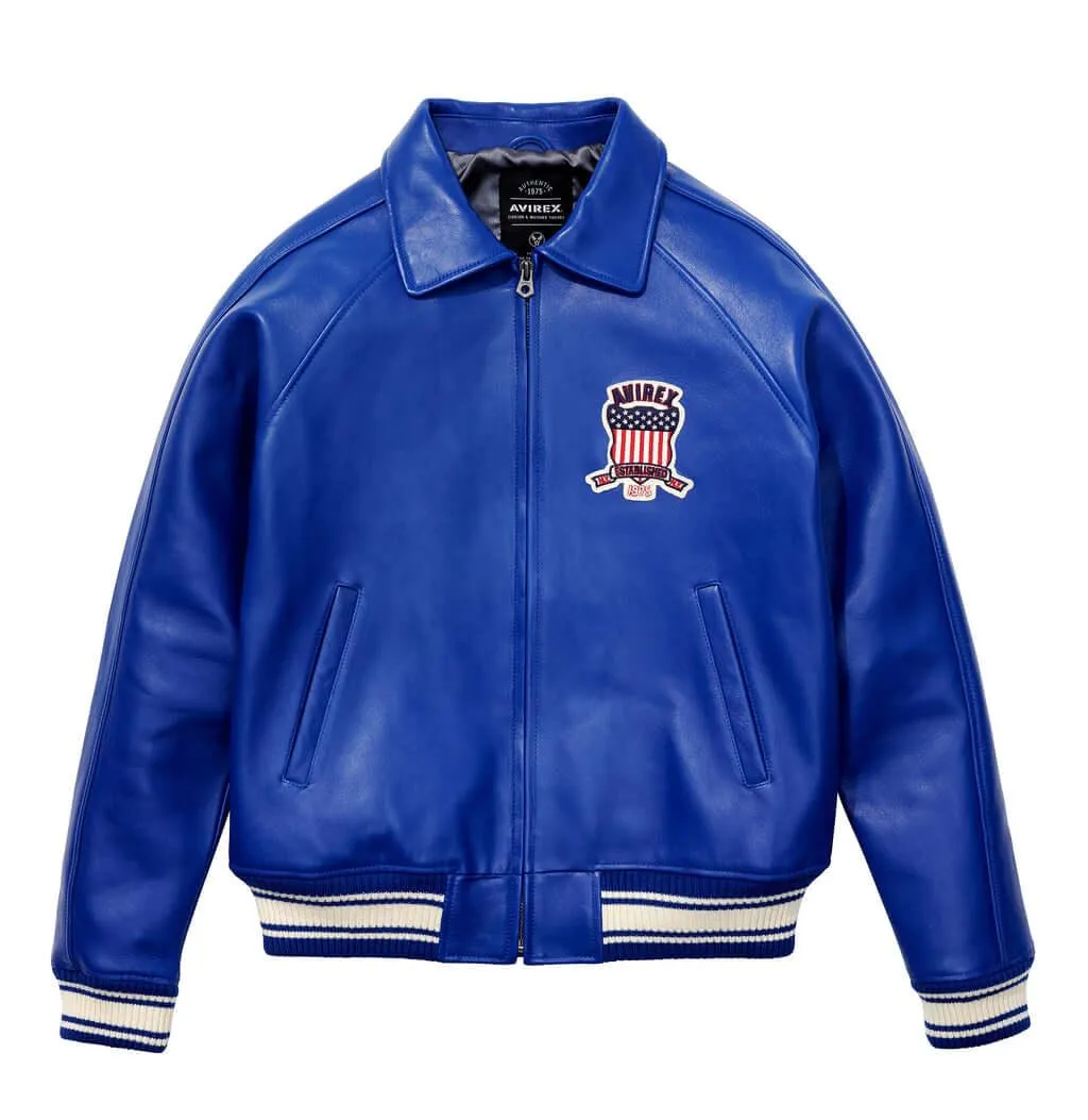 Mens Blue Avirex Icon Leather Bomber Jacket