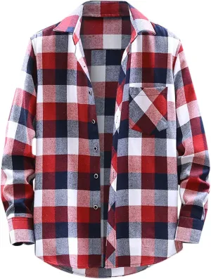 Men's Buffalo Plaid Shirts Brush Cotton Tartan Lumberjack Coat Long-Sleeve Checked Casual Colorblock Over Shirts