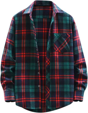 Men's Buffalo Plaid Shirts Brush Cotton Tartan Lumberjack Coat Long-Sleeve Checked Casual Colorblock Over Shirts