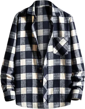 Men's Buffalo Plaid Shirts Brush Cotton Tartan Lumberjack Coat Long-Sleeve Checked Casual Colorblock Over Shirts