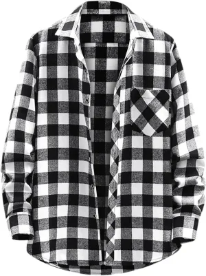 Men's Buffalo Plaid Shirts Brush Cotton Tartan Lumberjack Coat Long-Sleeve Checked Casual Colorblock Over Shirts