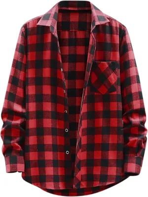 Men's Buffalo Plaid Shirts Brush Cotton Tartan Lumberjack Coat Long-Sleeve Checked Casual Colorblock Over Shirts