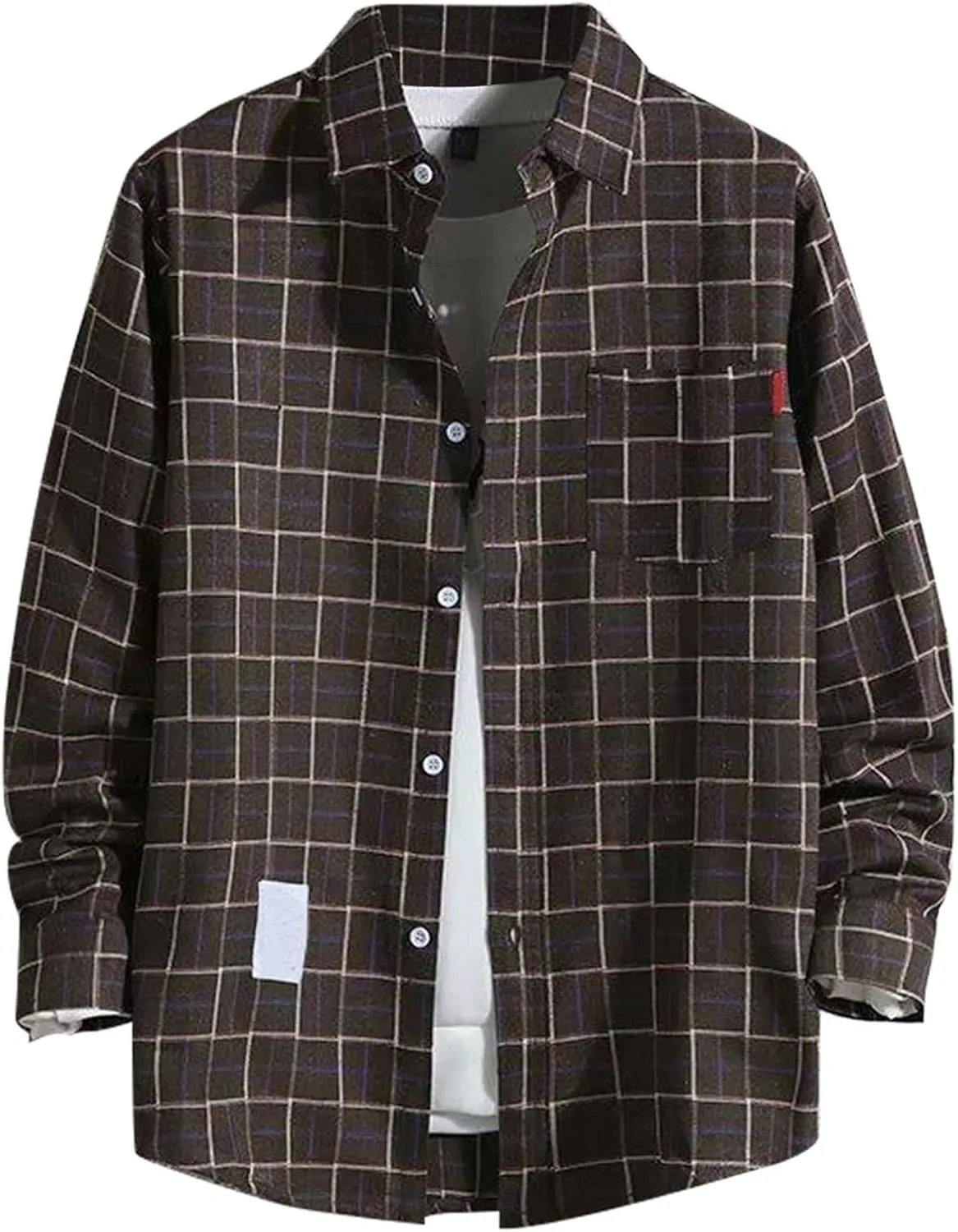 Mens Button Down Shirts Long Sleeve Casual Stylish Button Up Shirt Plaid Slim Fit Tshirts Spring Cardigan with Pocket