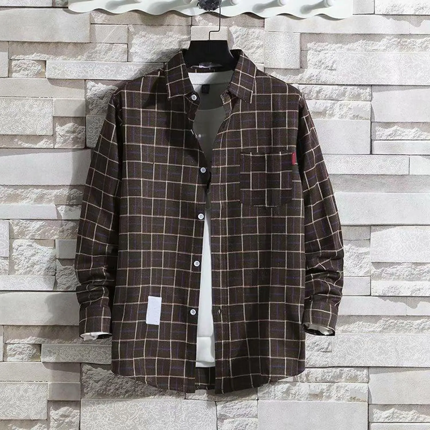 Mens Button Down Shirts Long Sleeve Casual Stylish Button Up Shirt Plaid Slim Fit Tshirts Spring Cardigan with Pocket