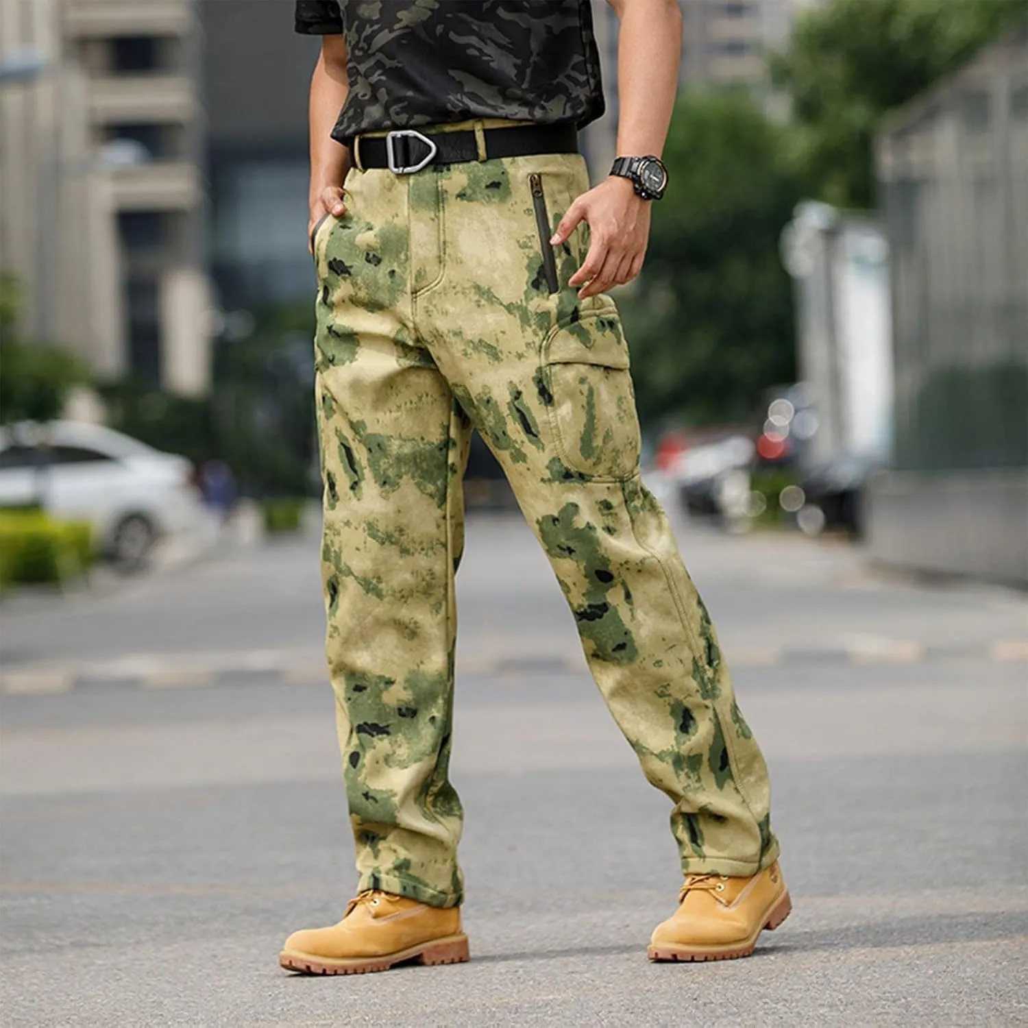 Mens Camo Military Pants Ripstop Workout Travel with Zipper Pockets Tactical Camping Sweatpants Outdoor