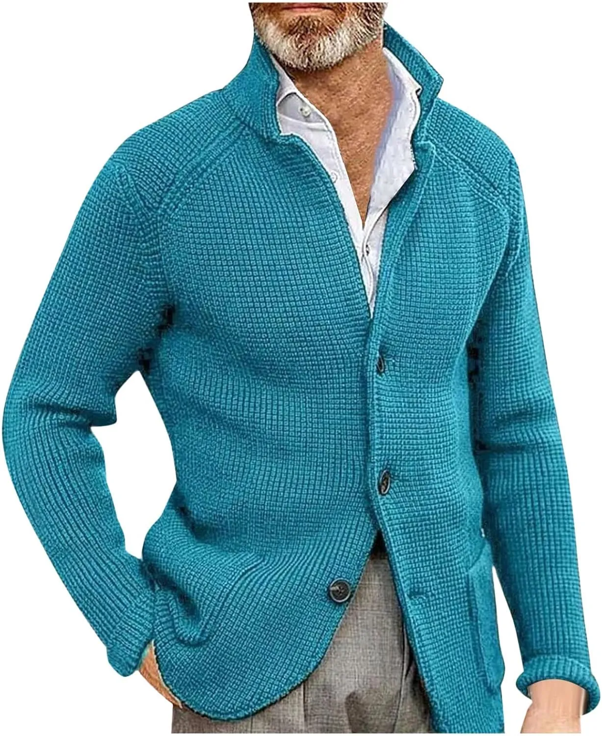 Mens Cardigan Sweater Mens Patchwork Wool Blended Shawl Collar Cardigan Sweater Button Down with Pockets