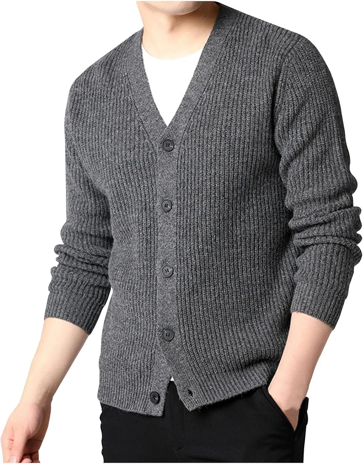 Men's Cardigan Sweaters Button Down Knit Sweater Textured V Neck Sweater Open Front Cardigan Casual Fall Tops