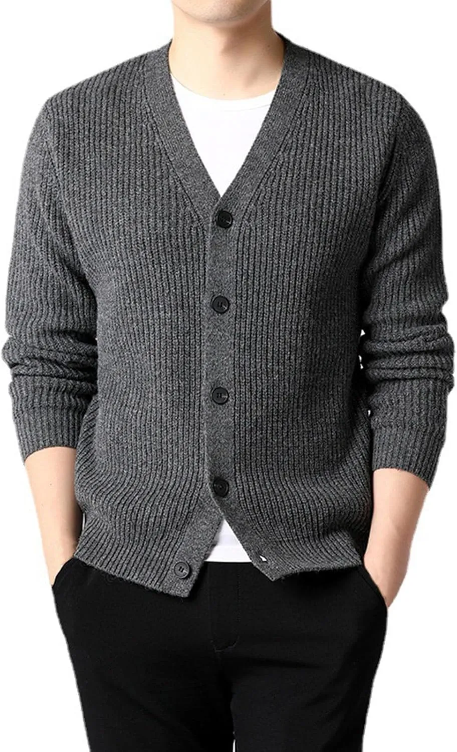 Men's Cardigan Sweaters Button Down Knit Sweater Textured V Neck Sweater Open Front Cardigan Casual Fall Tops