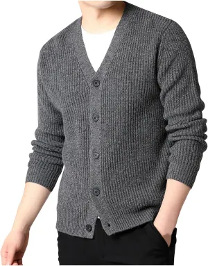 Men's Cardigan Sweaters Button Down Knit Sweater Textured V Neck Sweater Open Front Cardigan Casual Fall Tops