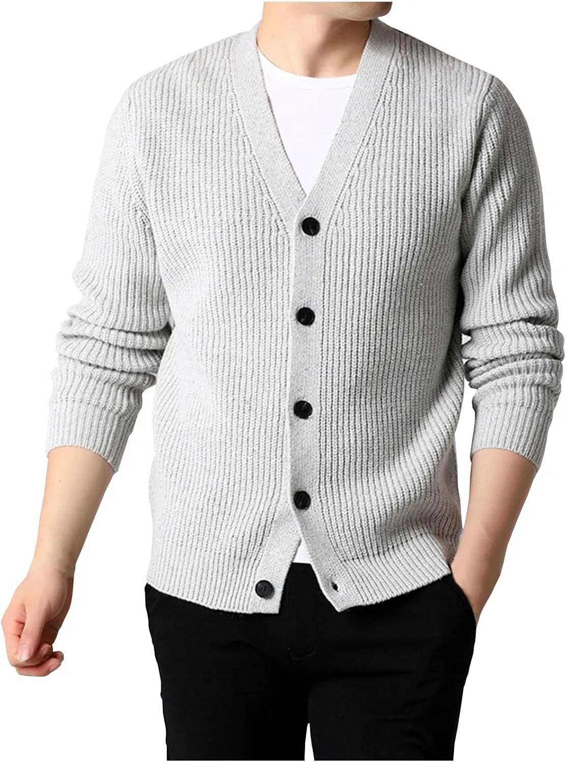 Men's Cardigan Sweaters Button Down Knit Sweater Textured V Neck Sweater Open Front Cardigan Casual Fall Tops