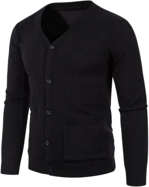 Mens Cardigan Sweaters with Buttons Mens V Neck Button Down Long Sleeve Knitted Cardigan Sweaters with 2 Front Pockets