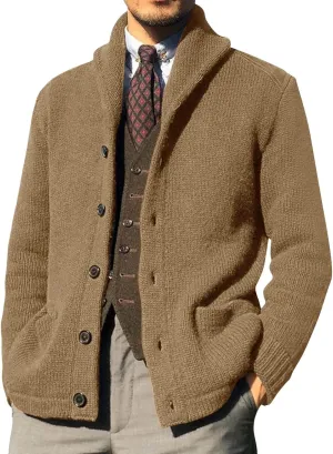 Men's Cardigan Sweaters,Mens Shawl Collar Cardigan Sweaters Button Down Cable Knitted Loose Fit Knitwear Open Front Sweaters