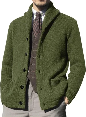 Men's Cardigan Sweaters,Mens Shawl Collar Cardigan Sweaters Button Down Cable Knitted Loose Fit Knitwear Open Front Sweaters