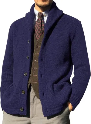 Men's Cardigan Sweaters,Mens Shawl Collar Cardigan Sweaters Button Down Cable Knitted Loose Fit Knitwear Open Front Sweaters