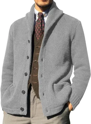 Men's Cardigan Sweaters,Mens Shawl Collar Cardigan Sweaters Button Down Cable Knitted Loose Fit Knitwear Open Front Sweaters