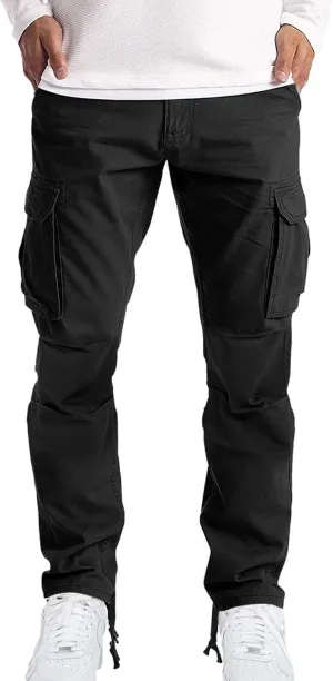 Men's Cargo Jogger Pants Slim Fit Tactical Pants with Zipper Pockets Men's Cargo Work Pant Casual Trousers Stretch Sweatpant