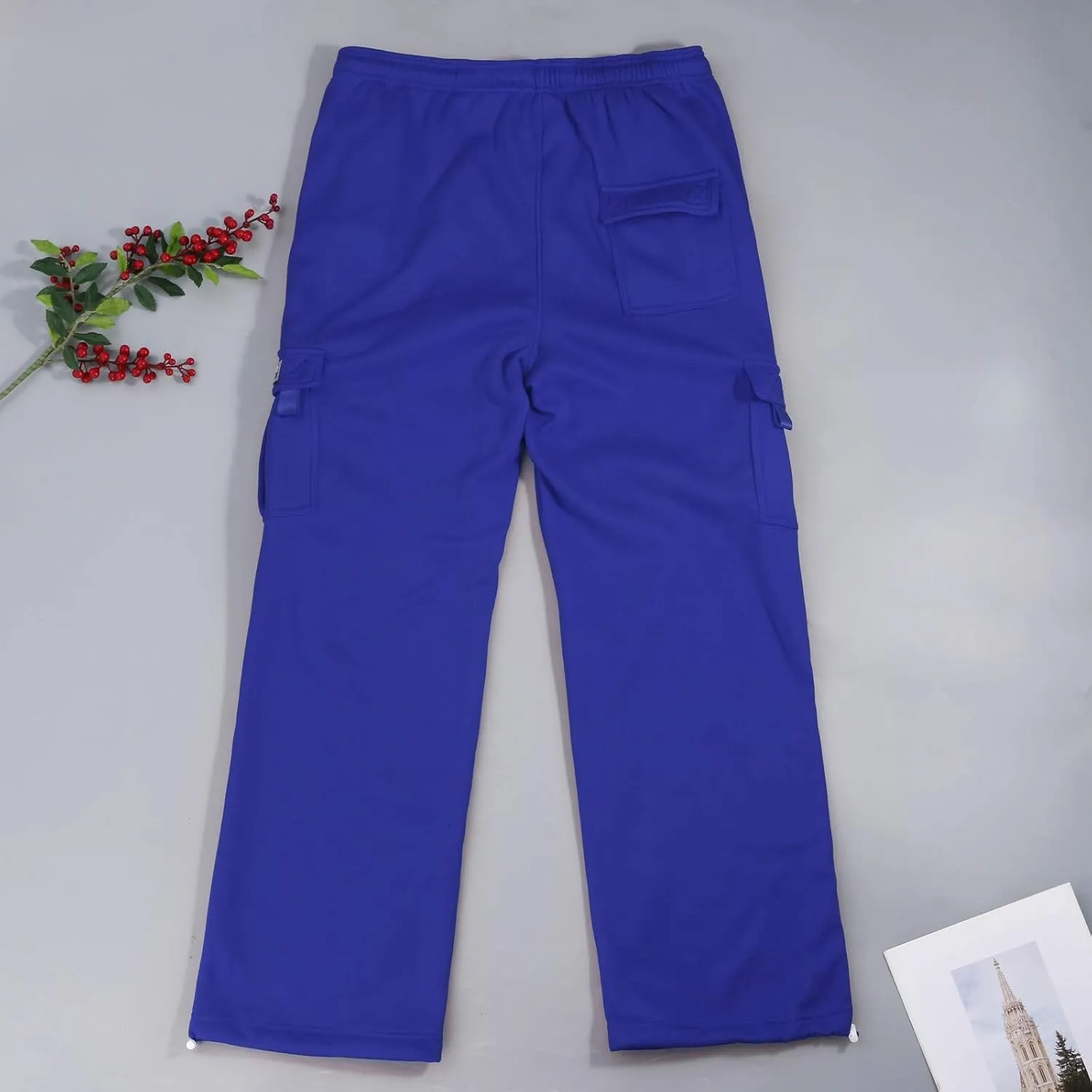 Mens Cargo Sweatpants Casual Baggy Drawstring Waist Open Bottom Sweatpants Lightweight Cargo Pants with Multi Pants