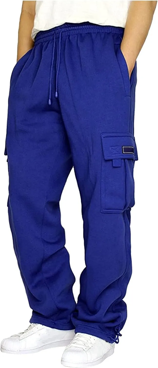Mens Cargo Sweatpants Casual Baggy Drawstring Waist Open Bottom Sweatpants Lightweight Cargo Pants with Multi Pants