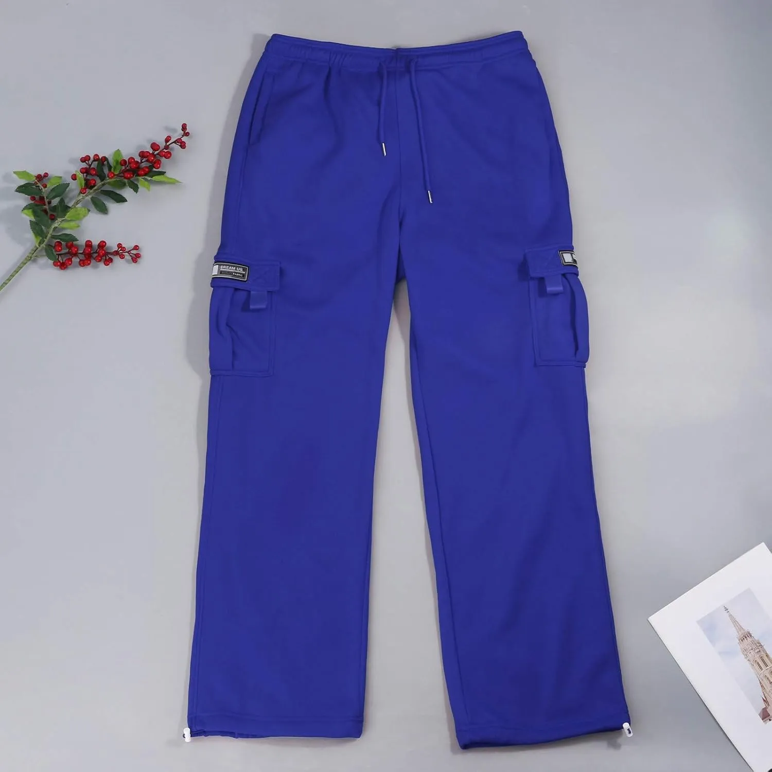Mens Cargo Sweatpants Casual Baggy Drawstring Waist Open Bottom Sweatpants Lightweight Cargo Pants with Multi Pants