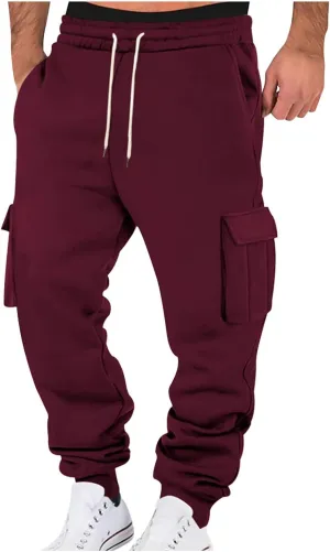 Mens Cargo Sweatpants Fleece Lined Joggers Drawstring Cargo Pants Heavyweight Elastic Waist Pants with Pockets
