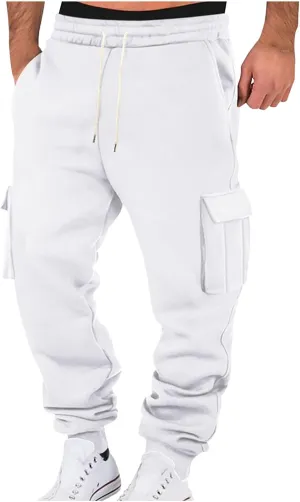 Mens Cargo Sweatpants Fleece Lined Joggers Drawstring Cargo Pants Heavyweight Elastic Waist Pants with Pockets