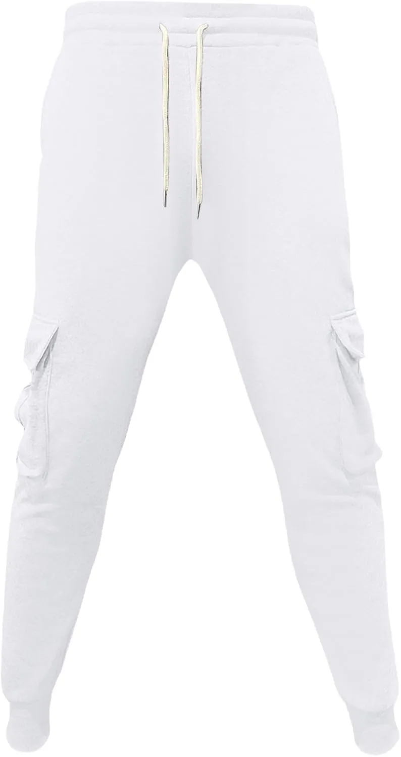 Mens Cargo Sweatpants Fleece Lined Joggers Drawstring Cargo Pants Heavyweight Elastic Waist Pants with Pockets