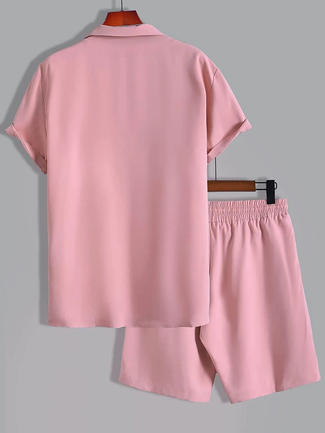 Men's Casual 2 Piece Lapel Neck Button Down Shirt and Shorts Set