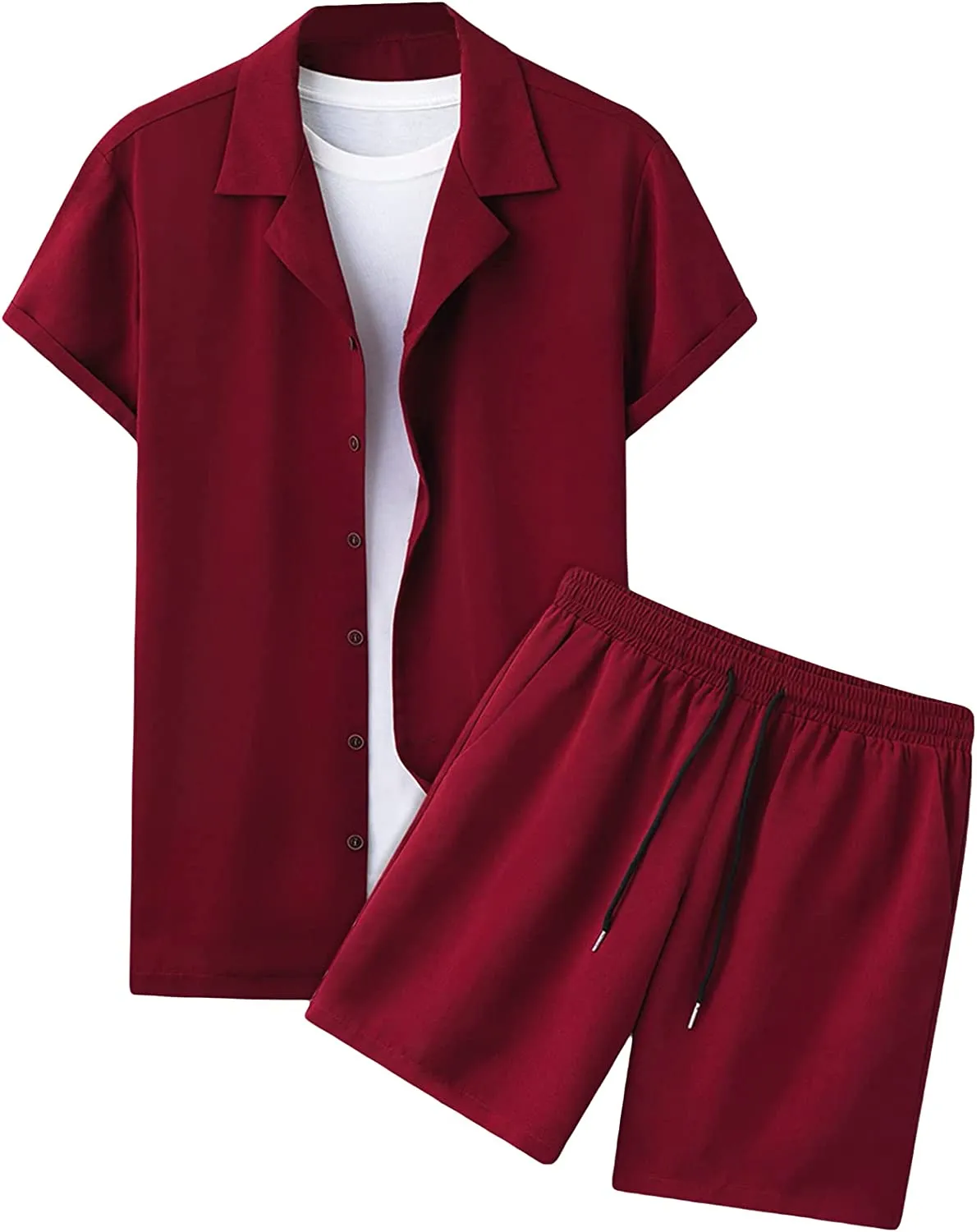 Men's Casual 2 Piece Lapel Neck Button Down Shirt and Shorts Set