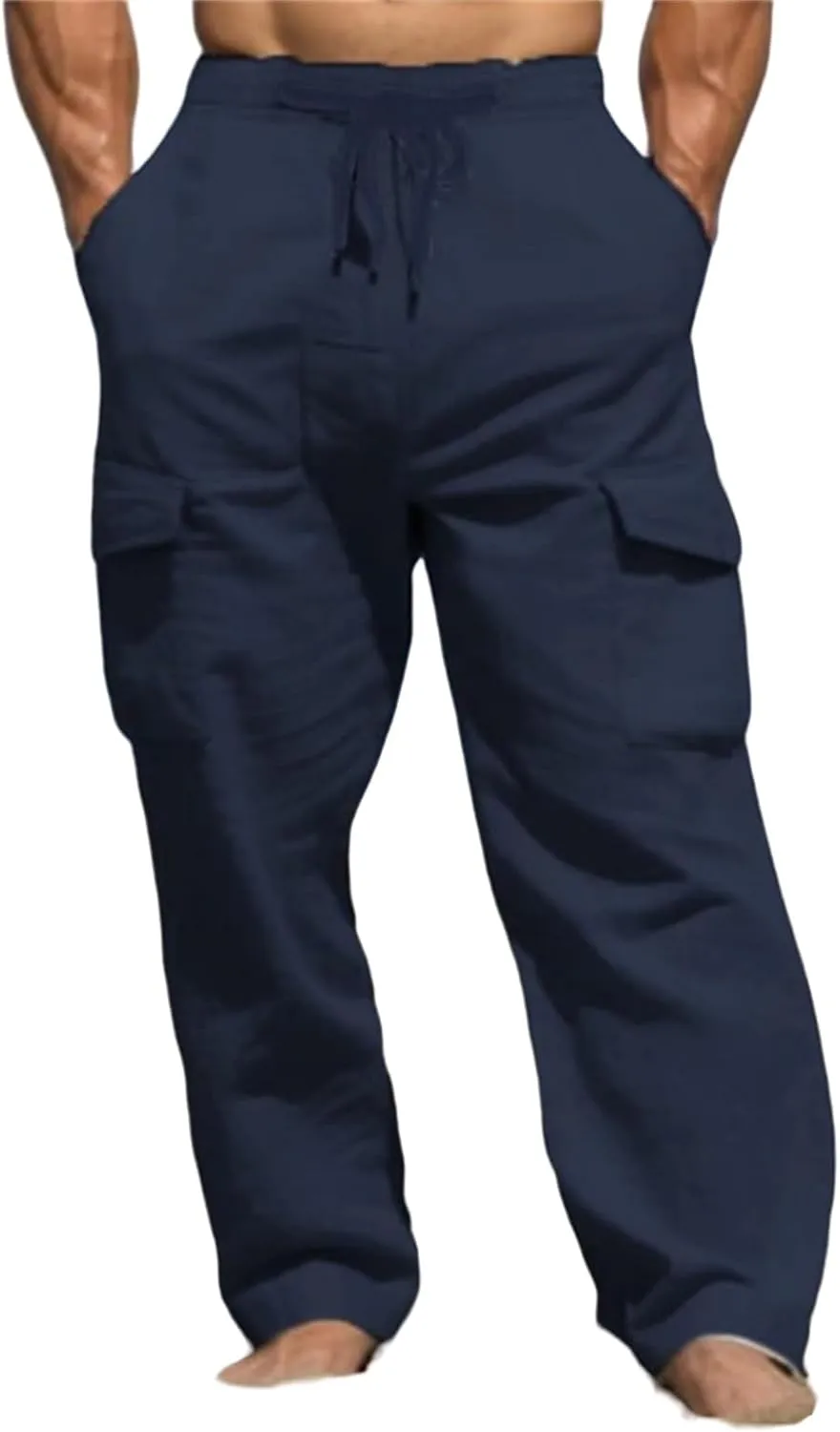 Men's Casual Cargo Pants Elastic Waist Drawstring Baggy Workout Joggers Sweatpants with Side Pockets