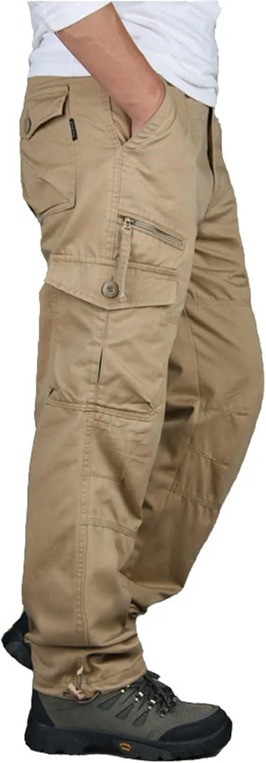 Mens Casual Cargo Pants Multi Pockets Straight Combat Sweatpants Loose Fit Work Trousers Fashion Overalls