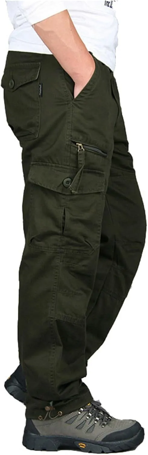Mens Casual Cargo Pants Multi Pockets Straight Combat Sweatpants Loose Fit Work Trousers Fashion Overalls