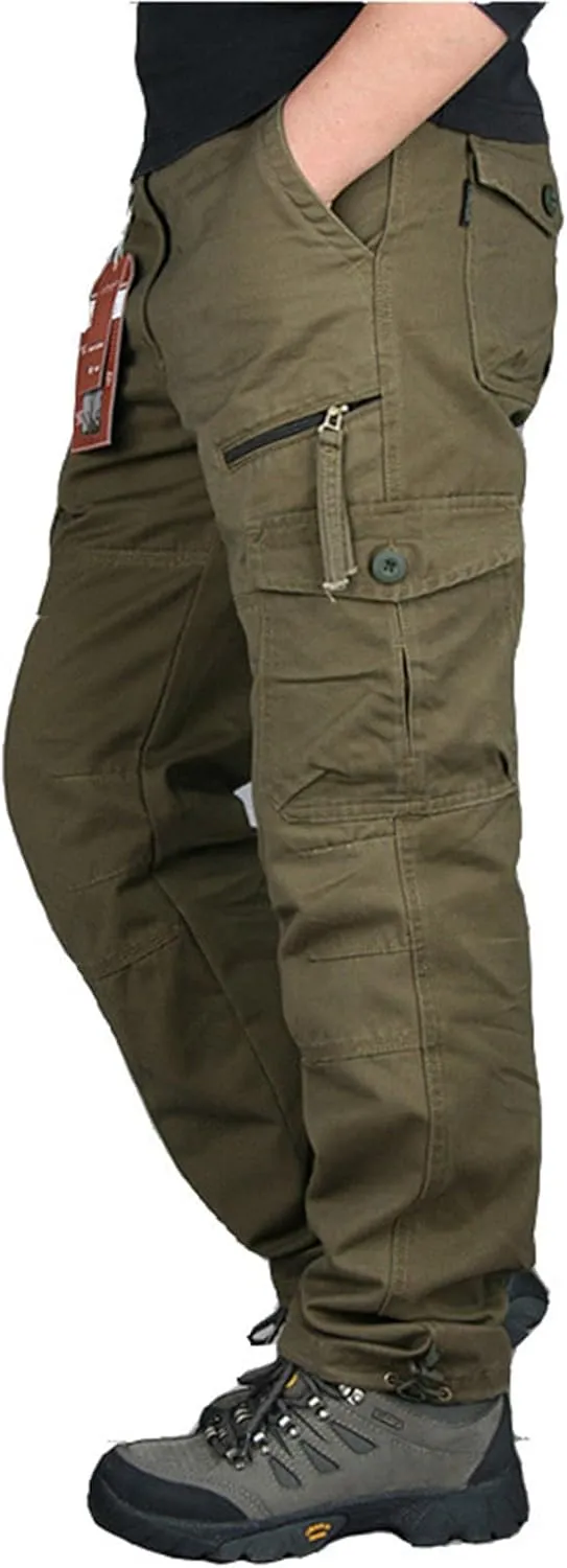 Mens Casual Cargo Pants Multi Pockets Straight Combat Sweatpants Loose Fit Work Trousers Fashion Overalls