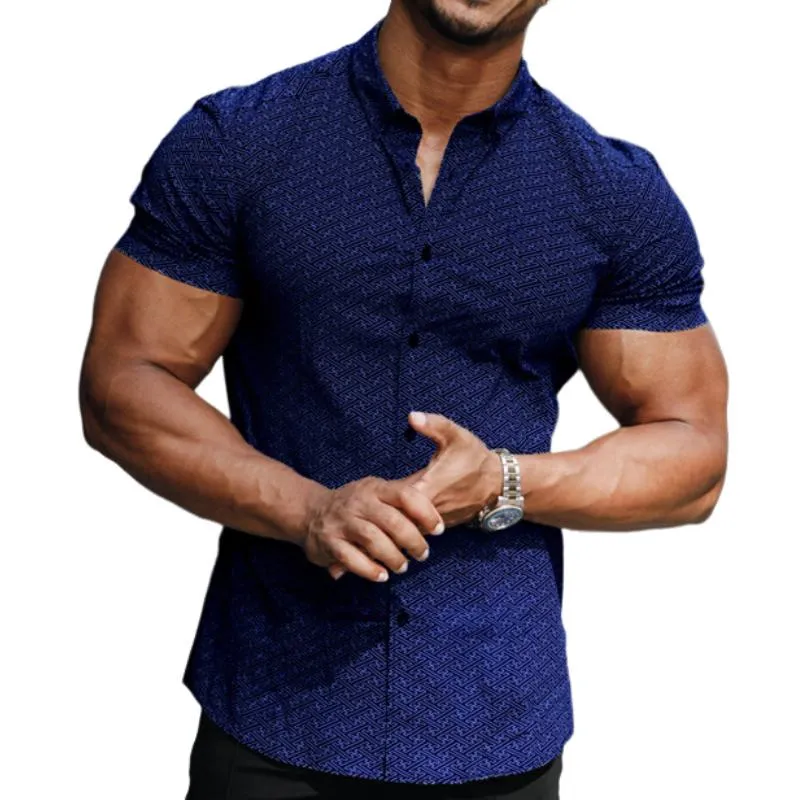 Men's Casual Diamond Print Lapel Short Sleeve Shirt 32777876TO