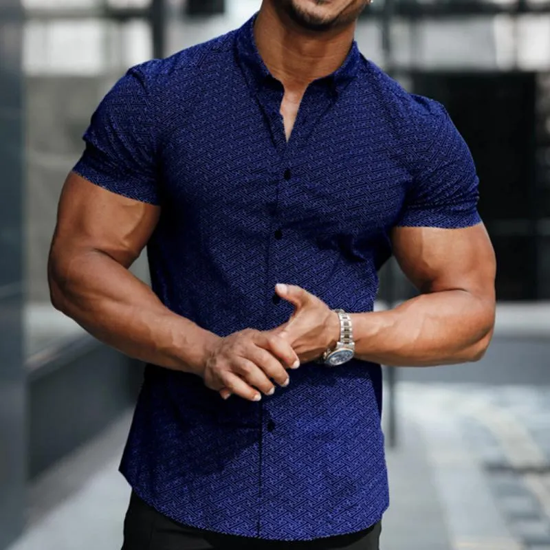 Men's Casual Diamond Print Lapel Short Sleeve Shirt 32777876TO