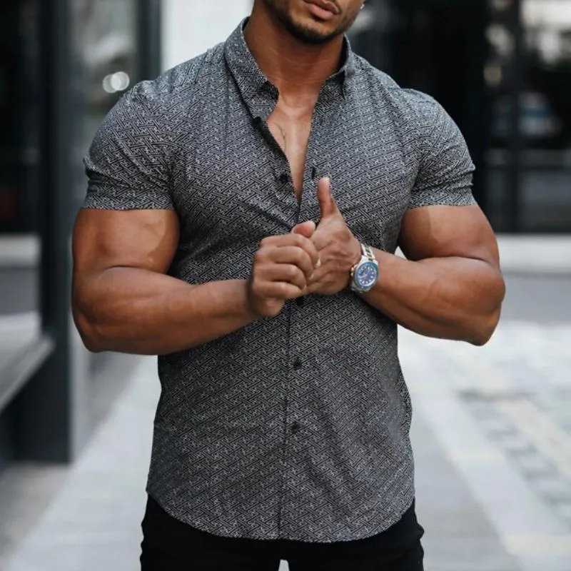 Men's Casual Diamond Print Lapel Short Sleeve Shirt 32777876TO