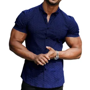 Men's Casual Diamond Print Lapel Short Sleeve Shirt 32777876TO