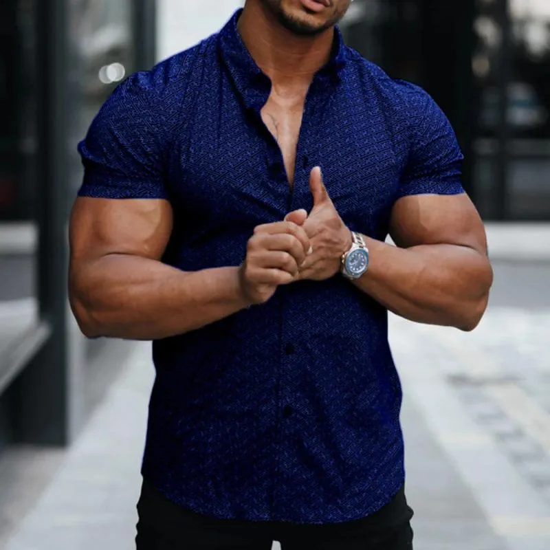 Men's Casual Diamond Print Lapel Short Sleeve Shirt 32777876TO