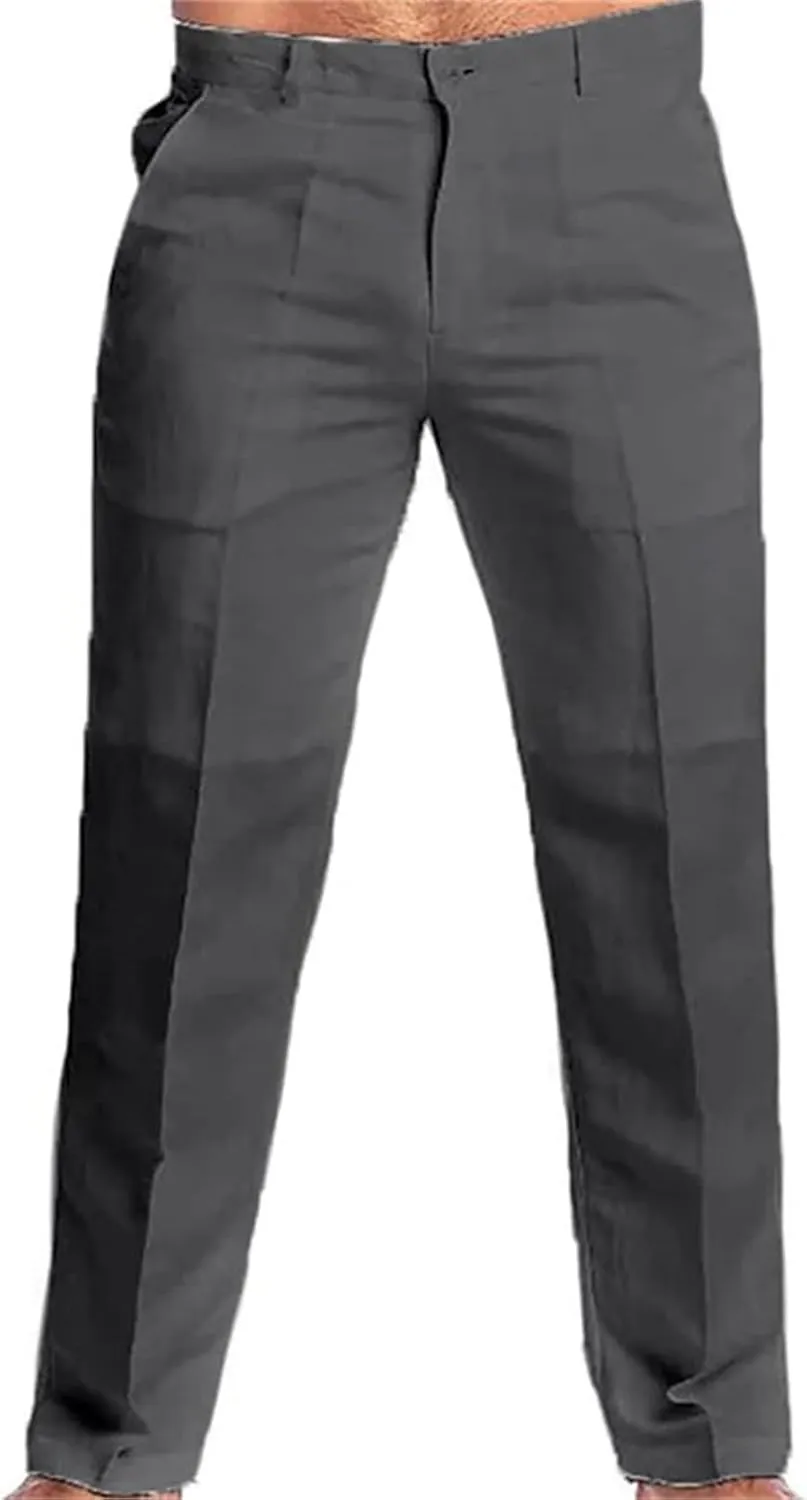 Mens Casual Linen Pants Drawstring Straight Leg Elastic Waist Sweatpants Fashion Solid Color Breathe Fall Trousers