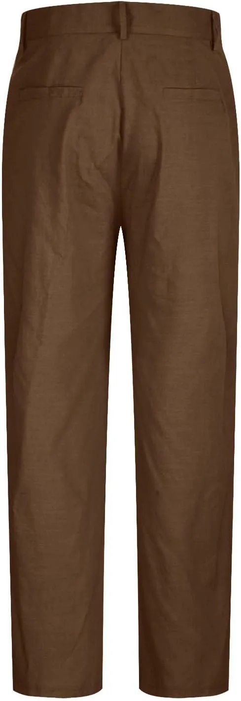Men's Casual Linen Pants Lightweight Pleated Straight Trousers Relaxed Fit Pants Big and Tall Beach Golf Jogging Pants