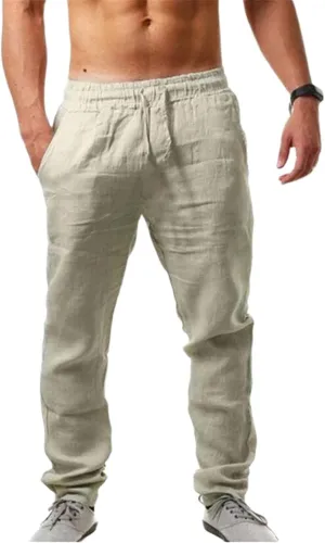 Mens Casual Linen Pants Loose Straight-Legs Joggers Cool Hip Hop Yoga Beach Trouser Elastic Waist Sweatpant for Men