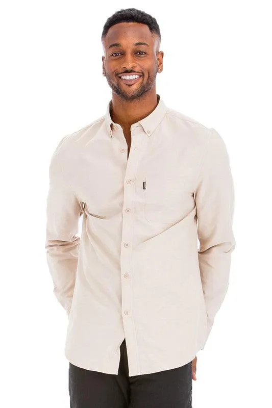 Men's Casual Long Sleeve Shirts Brown